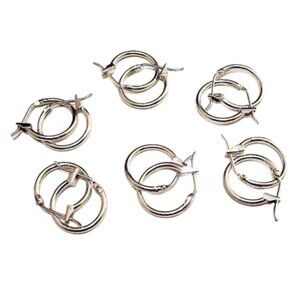 Six (6) Pair Lot 5/8 Inch 14mm Silver Hoops Pierced Post Earrings